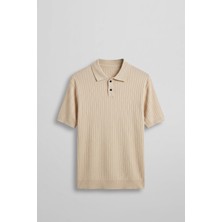 Abluka Online Erkek Relaxed Fit Fitilli Triko Polo Yaka T-Shirt Bej
