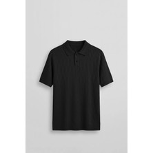 Abluka Online Erkek Relaxed Fit Fitilli Triko Polo Yaka T-Shirt Siyah