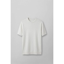 Abluka Online Erkek Regular Fit Fitilli Triko Bisiklet Yaka T-Shirt Beyaz