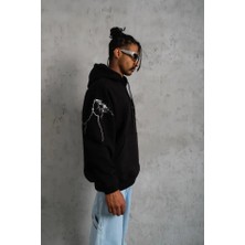 Alyn Wear Erkek Oversize Üç Iplik Kapüşonlu Sweatshirt – Siyah “don’t Be Terrified” Ön, Sırt ve Kol Baskılı, Kanguru Cepli, Ribanalı Rahat Model- Siyah