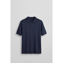 Abluka Online Erkek Relaxed Fit Fitilli Triko Polo Yaka T-Shirt Lacivert
