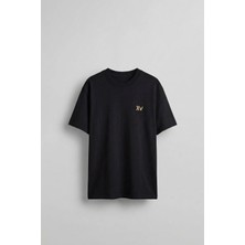 Abluka Online Erkek Oversize Antik Mühür Kabartmalı Baskılı T-Shirt Siyah