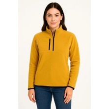 Alyn Wear Polar Kazak – Dik Yaka, Yarım Fermuarlı, Fermuarlı Göğüs Cepli, Siyah Biyeli, Kışlık Rahat Regular Fit Günlük Model - Sarı
