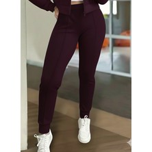 Alyn Wear Kadın Uzun Kollu Önden Fermuarlı Kısa Modal Mor Ceket ve Pantolon Ikili Takım