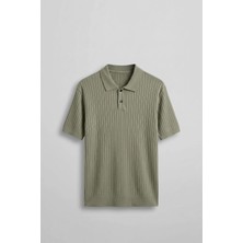 Abluka Online Erkek Relaxed Fit Fitilli Triko Polo Yaka T-Shirt Haki