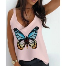 Alyn Wear Kadın Kelebek Baskılı Sandy Kumaş Askılı Bluz