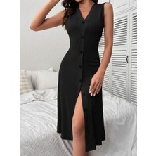 Alyn Wear Kadın V Yakalı Önden Düğmeli Kaşkorse Elbise