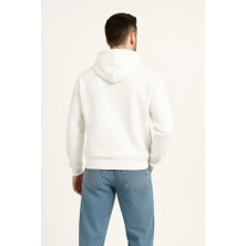 Alyn Wear Erkek Kapüşonlu Sweatshirt Hoodie 3 Iplik Şardonlu Pamuklu Kumaş, Önü Baskılı, Fermuarlı Rahat Kalıp, Kışlık ve Sokak Stili Sweat - Beyaz