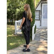 Alyn Wear Kadın Kısa Kollu V Yakalı Iki Iplik Bluz ve Pantolon Ikili Takım