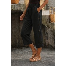 Alyn Wear Kadın Yüksel Bel Lastikli Yandan Dügme Detaylı Midi Pantolon