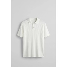 Abluka Online Erkek Relaxed Fit Fitilli Triko Polo Yaka T-Shirt Beyaz