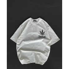 Alyn Wear Unisex Bisiklet Yaka Baskılı Oversize T-Shirt - Beyaz