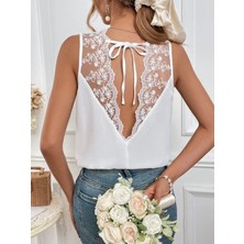 Alyn Wear Kadı Askılı V Dantel Yakalı Sırttan Bağcıklı Sandy Bluz