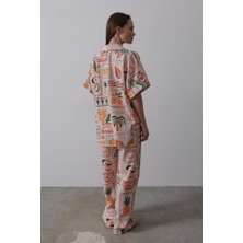Alyn Wear Baskılı Kısa Kol Pantolon Takım - Taş-Oranj