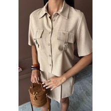 Alyn Wear Gömlek Şort Etek Viscon Keten Takım 10162