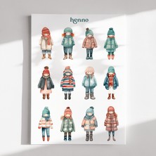 Henno Sevimli Kış Kızları Sticker Seti (1 Adet A6) | Bullet Journal, Ajanda, Defter Çıkartma
