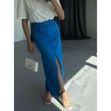 Alyn Wear Gabardin Uzun Önden Yırtmaçlı Etek - Saks