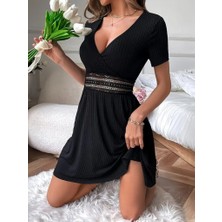 Alyn Wear Kadın Kısa Kollu Kruvaze Yakalı Belden Dantelli Kaşkorse Elbise