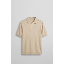 Abluka Online Erkek Relaxed Fit Fitilli Triko Polo Yaka T-Shirt Bej