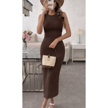 Alyn Wear Kadın Askılı Bisiklet Yaka Beli Büzgülü Uzun Bürümcük Elbise