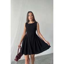 Alyn Wear Siyah Mini Boy Büzgülü Keten Elbise