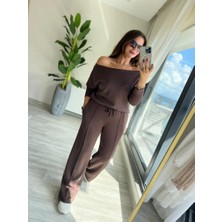Alyn Wear Kadın Uzun Kollu Tek Omuzdan Açık Modal Bluz ve Pantolon Ikili Takım