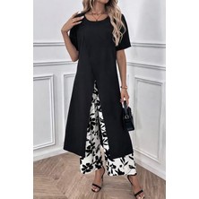 Alyn Wear Kadın Kısa Kollu Önden Çapraz Detaylı Viskon Uzun Bluz ve Desenli Iki Iplik Pantolon Ikili Takım