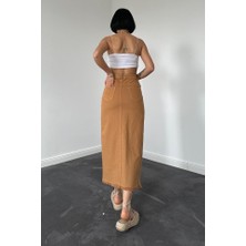 Alyn Wear Camel Gabardin Boyamalı Püsküllü Etek
