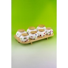 Bursa Porselen Dekor Berries Bambu Standlı 7 Li Porselen Baharatlık