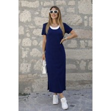 Alyn Wear Kadın Kısa Kollu Içi Atlet Görünümlü Yandan Yırtmaçlı Uzun Viskon Elbise