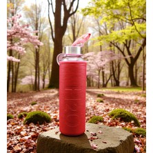 H2O Cam Su Matarası Deri Kılıflı 500 ml - Kırmızı