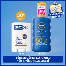 Nivea SUN SPF50 Güneş Koruyucu Kore Stick Yüz Kremi 15gr, Nemlendirici Vücut Spreyi, Plaj Çantası Hediye
