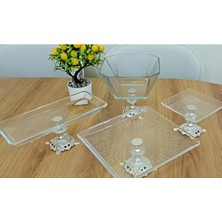 Assa Bazaar 4 Parça Gümüş Ayaklı Pasta Sunumluk Set | Kurabiyelik – Tatlı Sunum – Servis