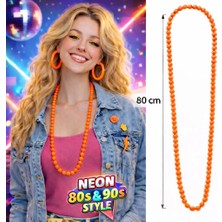 Popüler Sepet Neon Turuncu Boncuk Kolye 80 cm – Retro 80’ler 90’lar Parti Aksesuarı