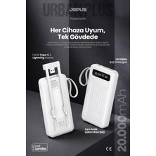 Jopus 20000mAh PowerBank Dahili Kablolu - Lcd Ekranlı - Taşınabilir Şarj Cihazı - Beyaz JP-P11A