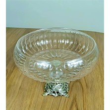 Assa Bazaar Lotus Kristal 24 cm Kesme Dekor Metal Ayaklı Salata Kasesi – Şık Cam Sunumluk