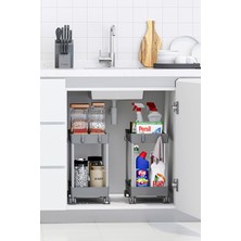 Urlove 2 Adet Gri 2 Katlı Tekerlekli Düzenleyici Mutfak ve Banyo Rafı