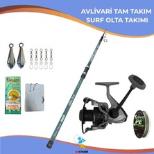 Avlivarı Avlivari Albastar Castrollo 420 cm 100-200 gr Carbon Surf Olta Seti + Albastar March 6000 Metal Olta Makinesi Tam Takım Kıyı Balıkçılığı