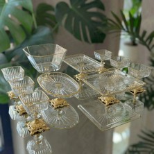 Assa Bazaar 10 Parca Gold Metal Ayaklı Pasta - Salata - Tatlı - Kase ve Servis Sunum Seti