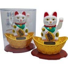 Dünyadan Hediyeler Maneki Neko El Sallayan Şans Kedisi Beyaz Solar Güneş Enerjili 14X12CM NO3BYZ