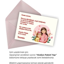 Canvela 1 Adet Anneler Günü Özel Not Yazılı Isme Özel Kişiselleştirilebilir 13X18 cm Pembe Zarf ve Not Kartı Seti