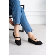 Shoetek Hawsa Kadın Babet Pimli Önden Bantlı Tokalı Siyah Süet