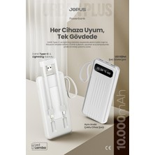 Jopus 10000MAH Powerbank Dahili Kablolu, LCD Ekranlı, LED Lambalı, Taşınabilir Şarj Cihazı Beyaz JP-P11