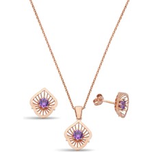 Argentum Concept 925 Ayar Gümüş Mor Taşlı Rose Set - 67019302