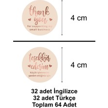 64 Adet 4 cm Teşekkür Etiket Sticker Çıkartma Küçük Işletmem Desteklediğiniz Için Teşekkür Ederiz