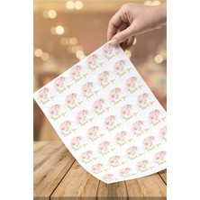 60 Adet Pembe Çiçek Altın Klasik Yuvarlak Sticker Etiket Hediye Paketleme Parti Hediyeleri