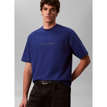 Calvin Klein Koyu Mavi Erkek Logo Baskılı T-Shirt LV040HM228C7K_SS Rlxd Standard Logo