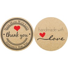 60 Adet Kraft Görünümlü Handmade El Yapımı Sticker Etiket Çıkartma