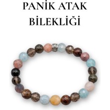 MMİF Panik Atak ve Stres Destekli Mavi Akik, Lepidolit, Dumanlı Kuvars, Flogopit  Alpaka Detaylı Unisex Bileklik Mmif