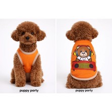 Puppy Party Turuncu Penye Kumaş Sevimli Ayıcık Baskılı Köpek Üstü
